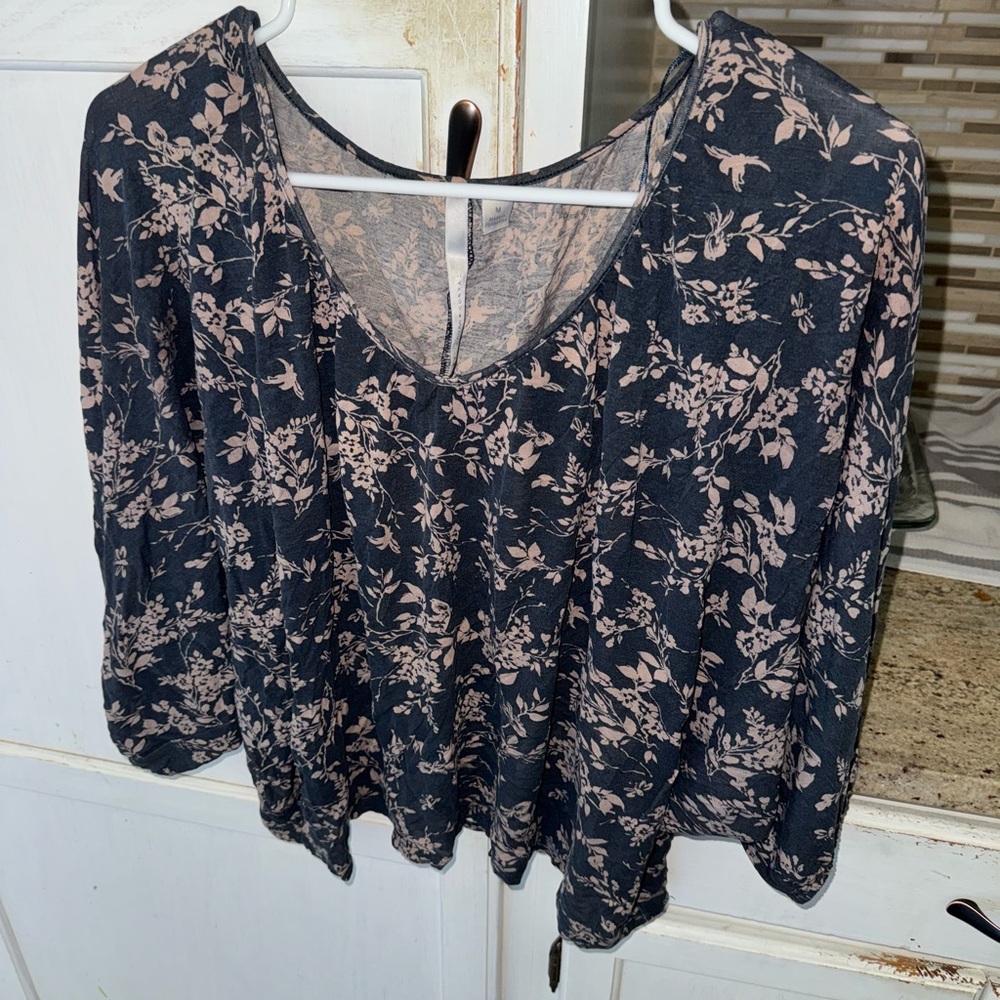 LC Lauren Conrad Black and Pink Floral Blouse